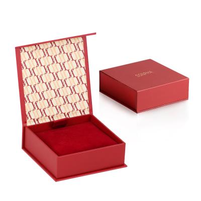 China Recycled Materials Custom Cardboard Red Magnetic Jewelry Gift Packaging Box for sale