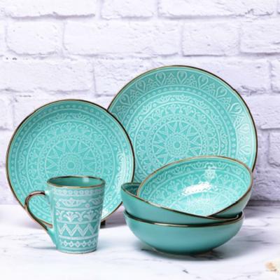 China Disposable European Modern Ceramic Dinnerware Sets 16pcs Pad Printing Transfer Printing Dinner Set For Restaurant for sale