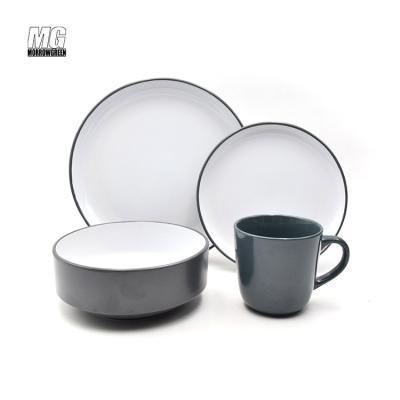 China Wholesale Disposable Gloss Nordic Stackable Shiny Dinnerware Color Nordic Stoneware Tableware Set 16 PC duotone vajilla luster ceramic tableware set for sale