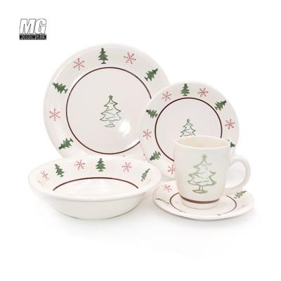 China Disposable Promotional Color Ceramic Dish Sets Ceramic Kitchen Restaurants 16PCS Hand Painted Stoneware Dinner Set for sale