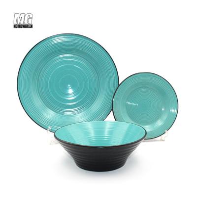 China Wholesale 2-color nordic embossed dish and 12 piece color luster stoneware vajilla bowl disposable set for sale