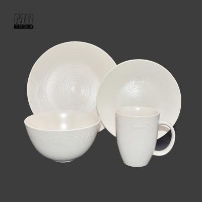 China Disposable Factory Direct Sales Eco Friendly 16Pcs Threaded Dinnerware Sets European Glaze Stoneware Ceramic Dinner Set for sale