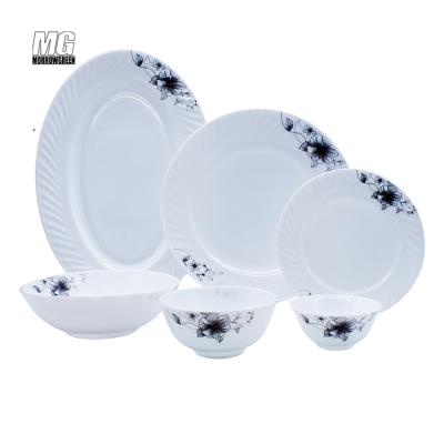 China 28pcs Sustainable Kitchen Glassware Custom Easy Clean Tempered Opal Beware Tableware Set for sale