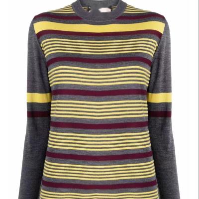 China Custom Wholesale Causal Sweater Top Anti-pilling Striped Nylon Squishy Knitting Sweater For Women for sale