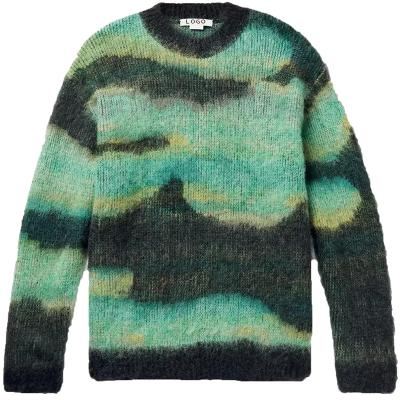 China Factory Best Quality Mens Warm Designer Multicolored Mohair Fuzzy Jacquard Knit Sweater Winter Custom Made Anti Shrink Pullover for sale