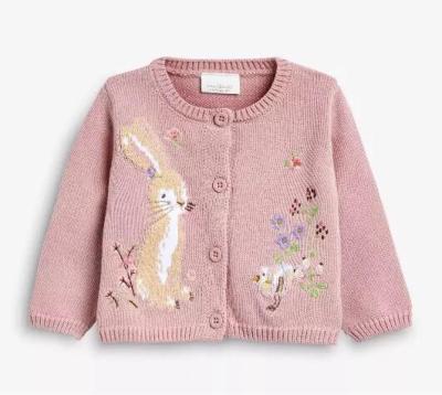 China 2022 Viable European Design Winter Cardigan Animal Embroidery Knitted Christmas Girls Kids Sweaters for sale