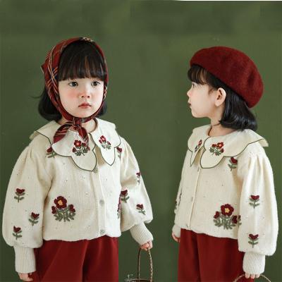 China OEM Sweet Custom Babies Suit Soft Style Doll Collar Shirt and Jacquard Knit Sweater Jacket for sale