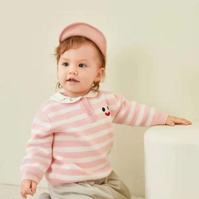 China Baby Newborn Anti-pilling Gilr Striped Cotton Sweater Bodysuits for sale