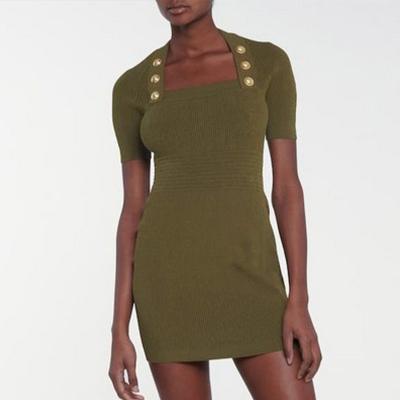 China Y2K Breathable Knitting Slim Dress Bodycon Mini Dress Halter Women Casual Cotton Dresses Ribbed Knitted Military Sweater for sale