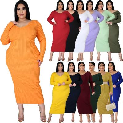 China Breathable Plus Size Women Clothing Manufacturers Custom Clothes Summer Casual Dresses Ladies Solid Ribbed Knit Maxi Bodycon Long Dress for sale