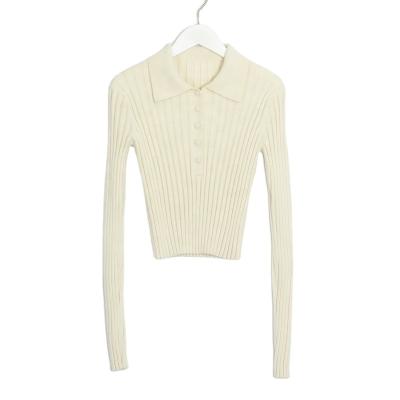 China Custom Anti-Wrinkle Vigor Women Knit Sweaters Pullover and Polo Collar with a V-Neckline and Single-Row Button Soft Slim Women Sweater for sale