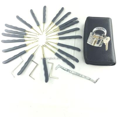 China Locksmith Practice Training Skill Lock Pick Tools Practice Lock Pick Set Transparent Padlock +GOSO 24 Piece Lock Pick With Leather Case for sale