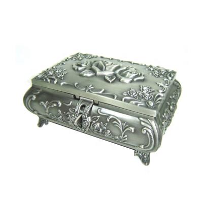 China Lovely China Metal Jewelry Box With Rose Pattern In Plated Pewter for sale