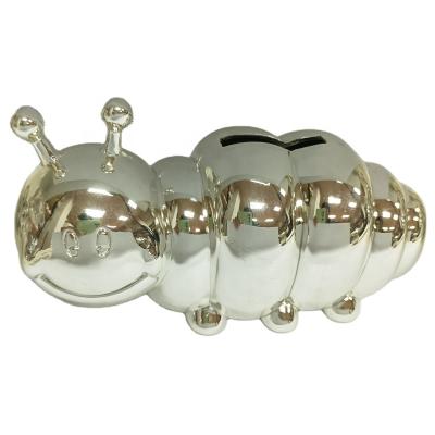 China Zinc Alloy Metal Caterpillar Money Box in Silver Plated for sale