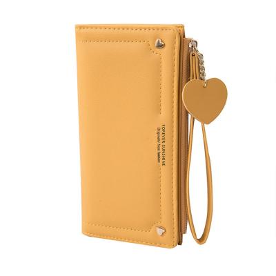 China Single Coin Purse Ladies Long Wallet Solid Color Zipper Two Folds Waterproof Large Capacity Wrist Wallet for sale