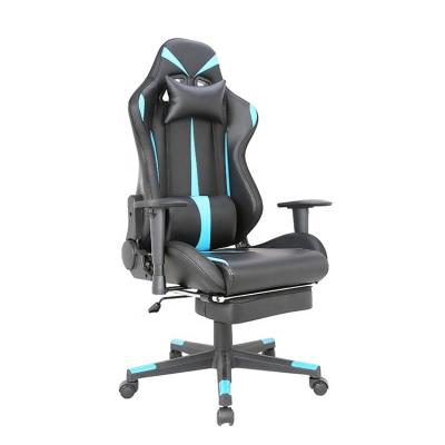 China Ready To Ship Black and Blue Genuine Leather Rocker Gaming Chair for Office Furniture for sale