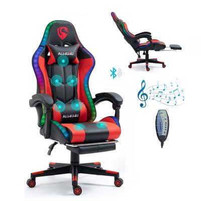 China Height Adjustable Armrest RGB LED Gaming Chair with Massage Swivel Style and Speakers for sale