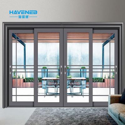 China Wholesale Price Modern Design Powder Frame Aluminum Glass Sliding Door Sound Insulation Coated Aluminum Patio Double Door for sale