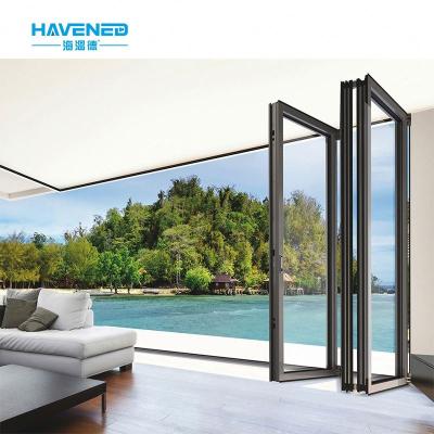 China Cheap Custom Accordion Exterior Sound Insulation Balcony Patio Glass Sliding Aluminum Bifold Bifold Door for sale