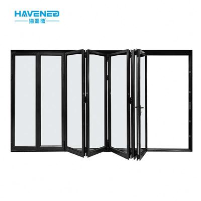 China Accordion Glass Interior Panoramic Partition Sound Insulation Aluminum Alloy Door Frameless Folding Bifold Door for sale