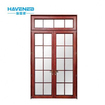 China Waterproof Luxury Double Door Glass Bathroom Door Villa Aluminum Clad Wooden Swing Door for sale