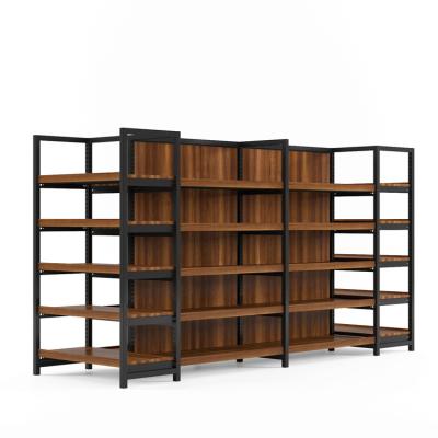 China Single / Double Sided Modern Supermarket Display Shelves Wood , Supermarket Equipment Shelf for sale