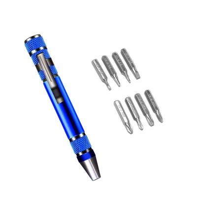 China Comfortable Handle Pen Shaped Aluminum 6 Bit Led Screwdriver 6 in 1 Lightweight Pen Screwdriver for sale