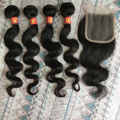 China Cheap Body Hair Bundles 100% 4+1 Real Body Wave Bundles With Closure Bundle, Human Hair Hair Weft for sale