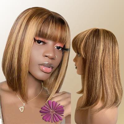 China Straight lead p4 27 with bangs wholesale brazilian hair colored piano wig straight wigs bob with bangs p4/27 for sale