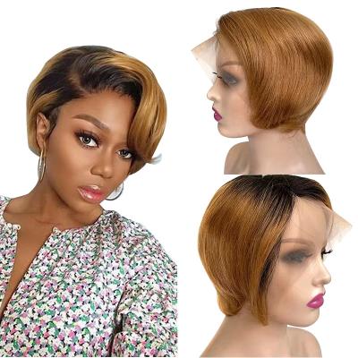 China Short straight pixie rshow wig pixie cut wigs short blonde pixie wig lace front hair for sale