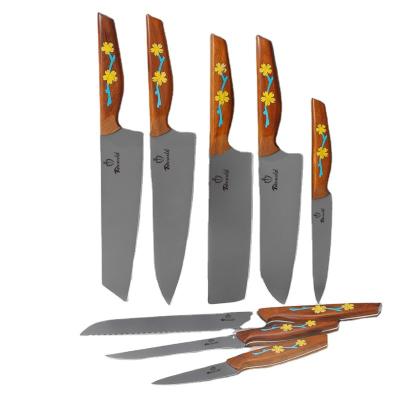 China 8 Piece Set Sustainable High Quality Luxury Kitchen Knife Set Lightweight Kitchen Knives For Women With Feizhi Wood+Turquoise Handle for sale