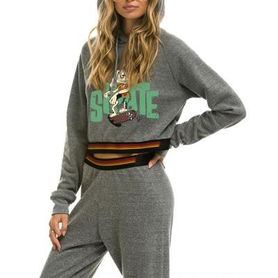 China Breathable Custom Logo Crop Top Hoodies Women No Pocket Plain Hoodies Dark Grey Hoodie for sale