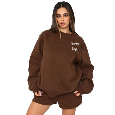 China Breathable Women's Sweatshirts Sets Solid Color Sweatshirt and Shorts Set Women Jogger Shorts Set for sale