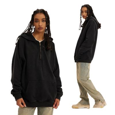 China Breathable Stone wash hoodie 100% cotton heavy weight french terry hoodie 460 gsm blank unisex hoodies with zipper for sale