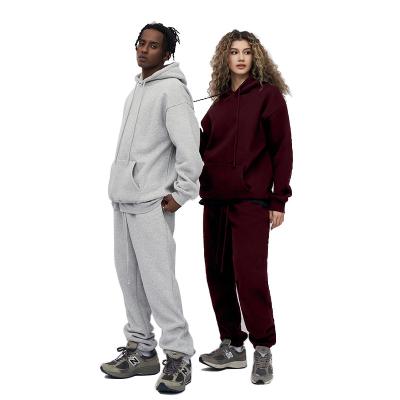 China Breathable New Design 100% Cotton Hoodies and Sweat Pants Set Fleece Solid Color Hoodies Sweatpants Set Sport Sets for sale