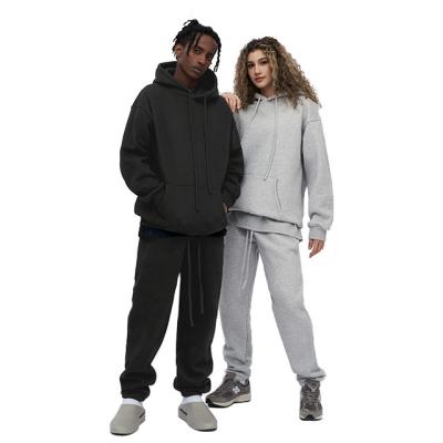 China Breathable 100% Cotton Heavy Thick Hoodies and Joggers Set Solid Color Fleece Hoodie and Jogger Set Men and Women Hoodie Set for sale