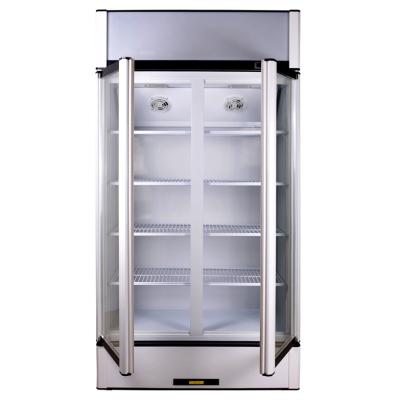 China Large Capacity Single-temperature Restaurant Super Market Upright Showcase Glass LED Display Two Door Lamp Box Automatic Defrost No Frost 600L Cooler for sale