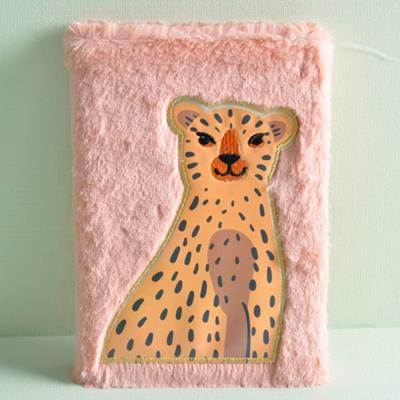 China Leopard Print Pattern Cool Faux Fur A5 Animal Fur Notebook Luxury Furry Journal for sale