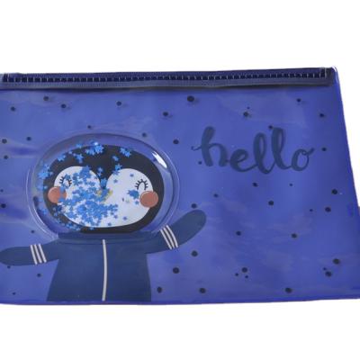 China Multifunctional Liquid Glitter Pouch PVC Pouch Cute Cosmetic Pen Pouch Space Astronaut Penguin Portable Lightweight Material for sale