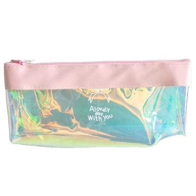 China Schools & Laser Holographic Iridescent Cosmetic Portable Pencil Bag Offices Makeup Leather Pouch For Women Girls for sale