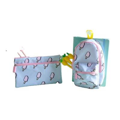 China Cute Fashion Summer Subject Pocket Ice Cream Canvas Pencil Case Cosmetic Pen Pouch With Double Zippers for sale