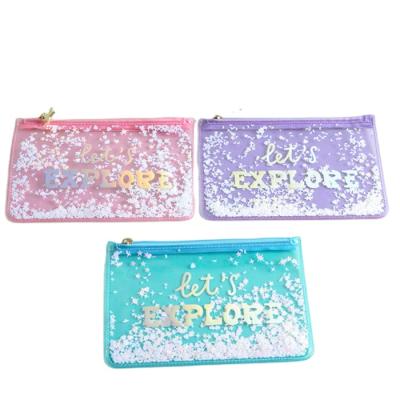 China Schools & Offices Let Us Explore Shake Transparent PVC Cute Pouch Pencil Case Stationery Pouch With Zipper for sale