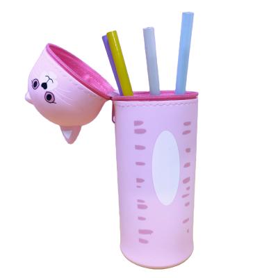 China Wholesale Adorable Lightweight Straight Convenience Light And Practical Pink Cat Silicone Pen Holder for sale