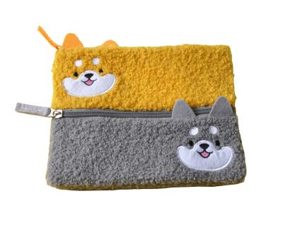 China Schools & Women Cute Animal Lambswool Dog Offices Makeup Bag Soft Zipper Travel Female Make Up Pocket Student Pencil Case Cosmetic Bags for sale