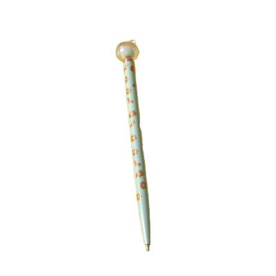 China office & Cute Bear Metal Ball-Point Pen With Fancy Green Floral School Office Pen Barrel For Girls Women Thin Durable Office Ladies for sale