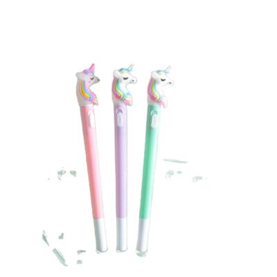 China Hotsale cute style cheap animal unicorn gel plastic led pen price cartoon head pen promotional gifts for school for sale