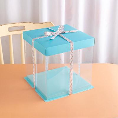 China High Material Grade Recycled Square PET Cake Packaging Box Transparent Wedding Christmas Party Birthday Box for sale