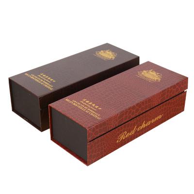 China Recycled Materials Customized Logo Printing Wrapping Box Rufous Stylish Durable Color Temperament Wine Box Gift 1Bottle for sale