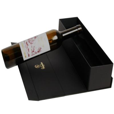 China Recycled Materials Brand Folding Corrugated Paper Boxes Pure Black Gold Foil Luxury Simple Wine Box Gift Set For Party Favors for sale