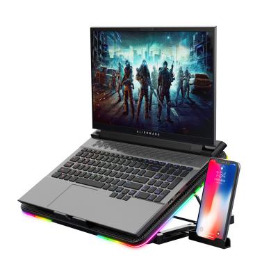 China Cooling Pad RGB Gaming Laptop Cooler F5 Laptop Cooler Portable Notebook Stand Cooling Pad with 6 Quiet Led Fans Dual USB 2.0 Ports for sale